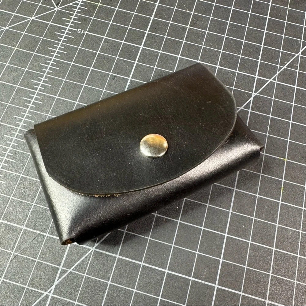 Men’s Black double stacked card wallet business card holder -brown interior